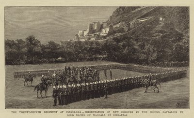 Het Vierentwintigste Regiment bij Isandlana, Presentatie van Nieuwe Kleuren aan het Tweede Bataljon door Lord Napier van Magdala in Gibraltar door Charles Edwin Fripp