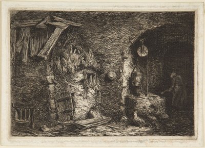 Interieur van een cottage door Charles Emile Jacque