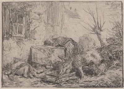 Boerenerf door Charles Emile Jacque