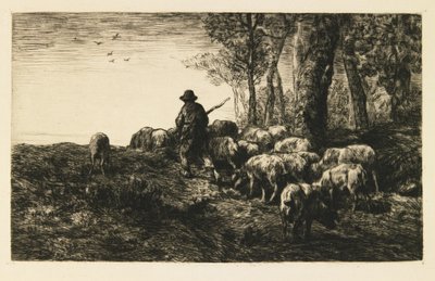 Kudde varkens met varkenshoeder door Charles Emile Jacque