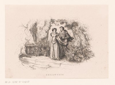 Koppel in een tuin Kenilworth (titel op object) door Charles Emile Jacque