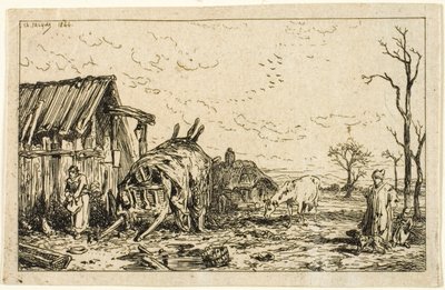 Landschap met Losgekoppelde Kar door Charles Emile Jacque