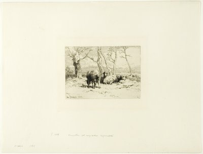 Schapen en Vijf Bomen door Charles Emile Jacque