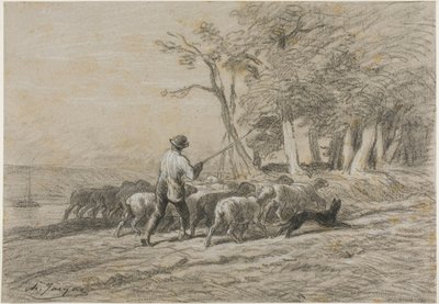 Herder en zijn kudde door Charles Emile Jacque