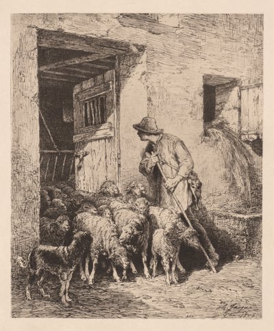 De kudde verlaat La Sortie du Troupeau, 1876 door Charles Emile Jacque