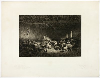 De grote schaapskooi, horizontale plaat door Charles Emile Jacque