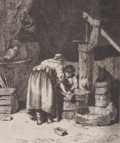 Vrouwen aan het Wassen, ca. 1845-50 door Charles Emile Jacque