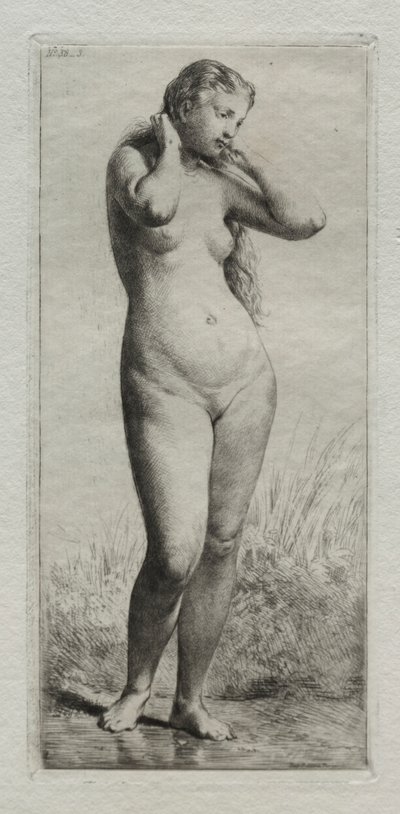 Jonge vrouw aan het baden door Charles Emile Jacque
