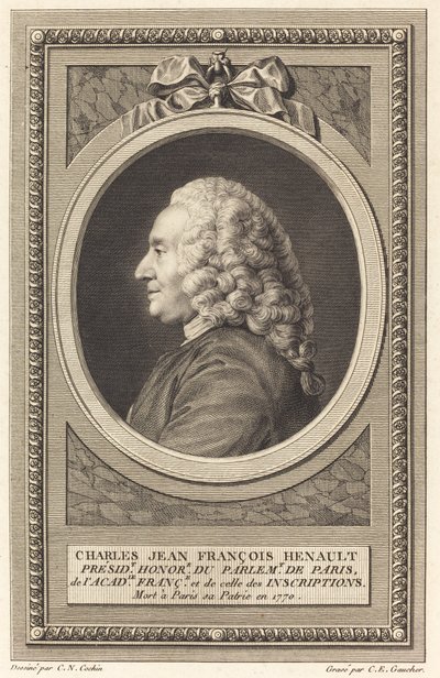 Charles Jean Francois Henault door Charles Etienne Gaucher after Charles Nicolas Cochin II