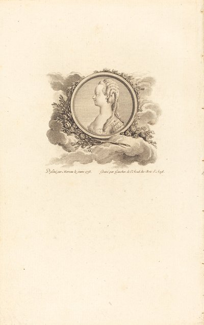 Marie-Antoinette door Charles Etienne Gaucher after Jean Michel Moreau