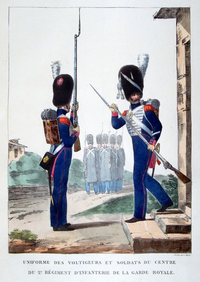 Uniformen van de 2e infanterie van de Franse koninklijke garde, 1823 door Charles Etienne Pierre Motte