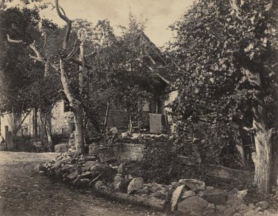 Landelijk Tafereel met Stenen Gebouw en Kruis door Charles Fortunat Paul Casimir Perier