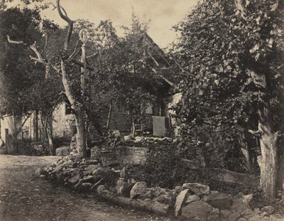 Landelijk tafereel met stenen gebouw en kruis, ca. 1857 door Charles Fortunat Paul Casimir Perier