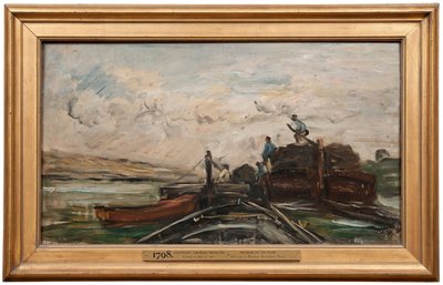 Lastkähne auf einem Fluss door Charles Francois Daubigny
