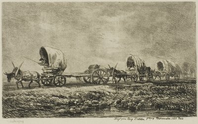 Overdekte wagens (Souvenir van de Morvan) door Charles Francois Daubigny