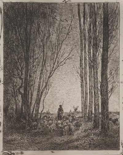 Verzamelen van de kudde, originele indruk 1862, gedrukt in 1921 door Charles Francois Daubigny