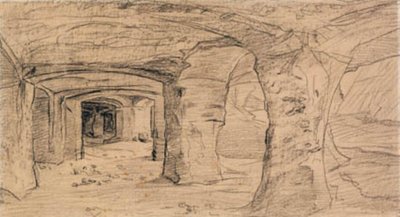 Rotsbogen in de steengroeve bij Auvers-sur-Oise door Charles Francois Daubigny