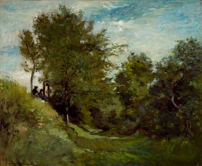 Landschap met Figuren zittend op een Oever, late 1870s door Charles Francois Daubigny