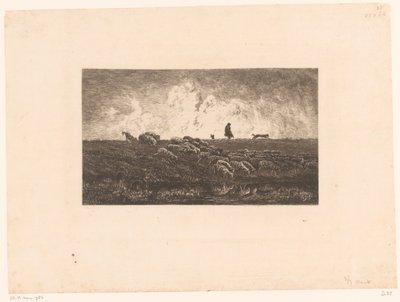 Landschap met herder en schapen tijdens een regenbui door Charles Francois Daubigny