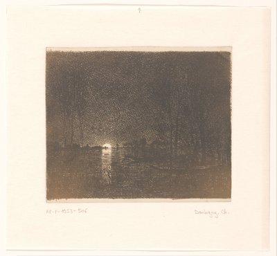 Nachtelijk gezicht op een meer door Charles Francois Daubigny