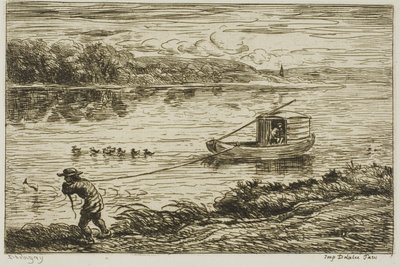 Scheepsjongen trekt aan de lijn (trekt aan het touw) door Charles Francois Daubigny