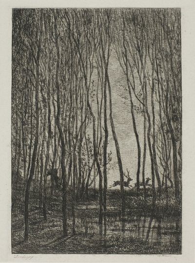 Herten in het Bos door Charles Francois Daubigny