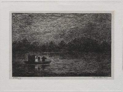 De boottocht: Nachtvaart of netvissen tweede versie, 1861 door Charles Francois Daubigny