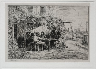 De boottocht: De lunch voor het aan boord gaan in Asnières, 1861 door Charles Francois Daubigny