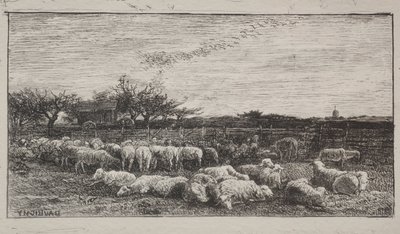 De grote schaapskooi, originele indruk 1862, gedrukt in 1921 door Charles Francois Daubigny