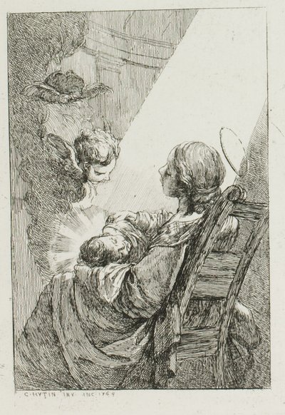 De Maagd Maria wiegt het kindje Jezus door Charles Francois Hutin