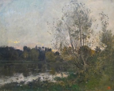 Een meer in het bos bij zonsondergang door Charles Francois Daubigny