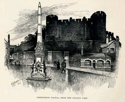 Shrewsbury Castle, vanaf het stationsplein, ca. 1893, 1894 door Charles George Harper