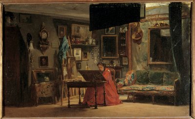 Prinses Mathilde (1820-1904) in haar atelier, rue de Courcelles. Prinses Mathilde-Letizia Bonaparte voor haar bureau. Schilderij door Sebastien Charles Giraud (1819-1892), 19e eeuw. Dim 0,32 x 0,52 m Parijs, Musee Carnavalet door Charles Giraud
