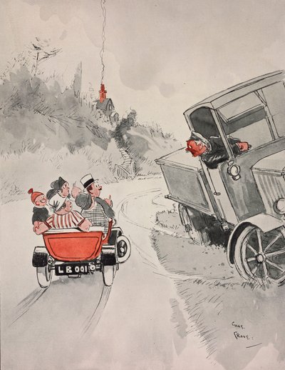 Ingeblikte sardines en de sarcastische vrachtwagenchauffeur, cartoon door Chas Grave (1886-1944) uit The Tatler, No 1406, 6 juni door Charles Grave