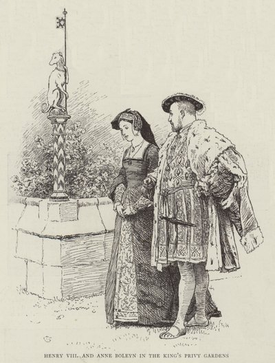 Hendrik VIII en Anne Boleyn in de Privétuinen van de Koning door Charles Green
