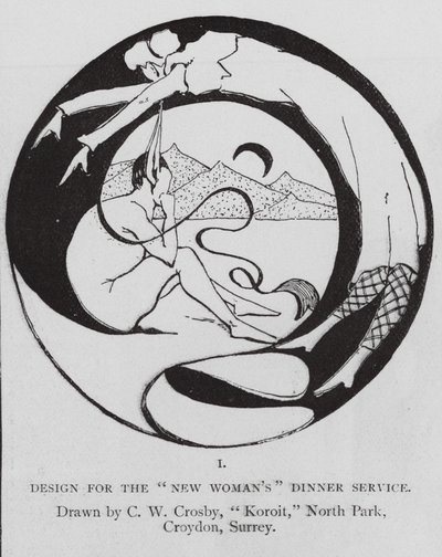 Ontwerp voor het servies van de Nieuwe Vrouw (gravure) door Charles H. (after) Crosby