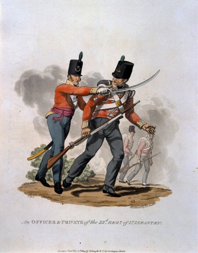 Een officier en soldaat van het 53e regiment lichte infanterie, uit 