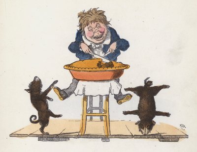 Jongen eet een taart terwijl zijn huisdierhond acrobatische toeren uitvoert door Charles Henry (after) Bennett