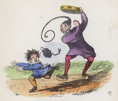 Jongen bang voor een Chinees die een tamboerijn bespeelt door Charles Henry (after) Bennett