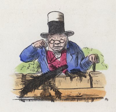 Resten van twee eksters op een tuinhek (gekleurde gravure) door Charles Henry (after) Bennett