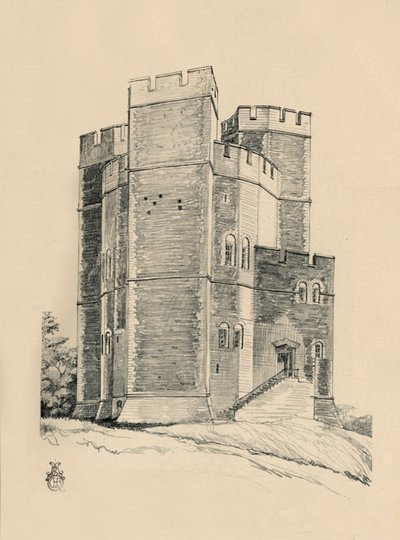 Exterieur van Orford Castle, Suffolk de Kantelen gerestaureerd, 1931 door Charles Henry Bourne Quennell