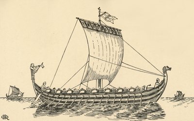 Het Normandische schip gebaseerd op het Tapijt van Bayeux, 1931 door Charles Henry Bourne Quennell
