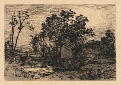 Huisje en twee figuren in een boot door Charles Henry Miller