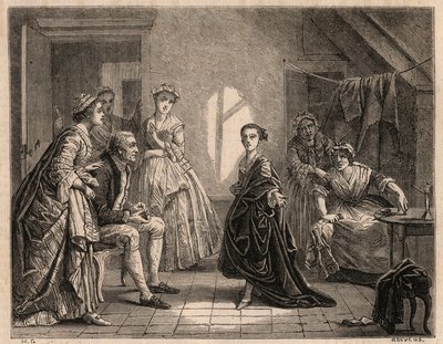 De jeugd van juffrouw Clairon: de jonge Claire-Josephe (Claire Josephe) Leris (1723-1803) reciteert de verzen van het toneelstuk dat ze net heeft gezien. Ze werd een comédienne onder de naam 