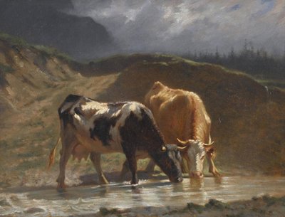 Koeien bij het drenken door Charles Humbert