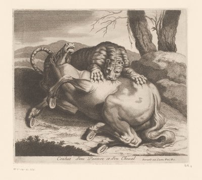 Gevecht tussen panter en paard door Charles II Errard (attributed to)