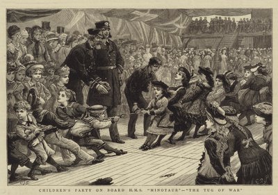 Kinderfeest aan boord van HMS Minotaur, het touwtrekken door Charles J. Staniland