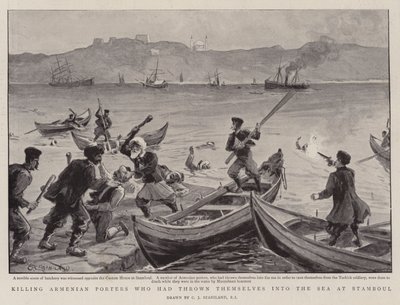 Het doden van Armeense dragers die zichzelf in de zee hadden geworpen bij Stamboul door Charles J. Staniland