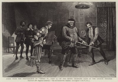 Scène uit de uitvoering van Henry IV, deel I, door de Irving Dramatic Club in het Lyceum Theatre door Charles J. Staniland