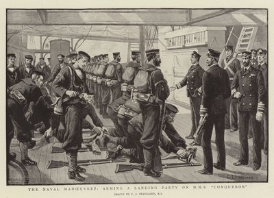 De Marine Manoeuvres, een Landingspartij bewapenen op HMS Conqueror door Charles J. Staniland